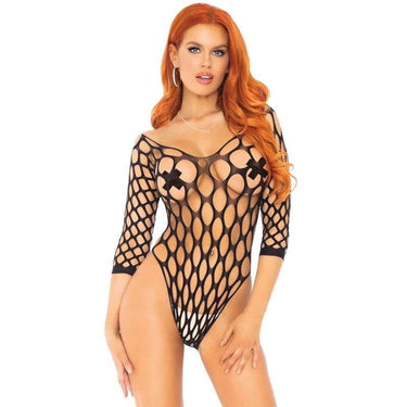 Teddy Sexy Nero con Fori e Manica 3/4 Leg Avenue